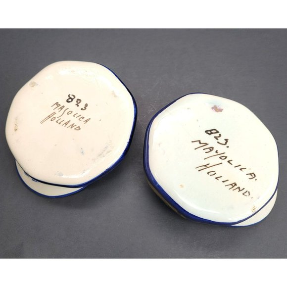 Majolica Holland Hand Painted Hat Cap Dishes Blue Floral Cr153 - Picture 9 of 16